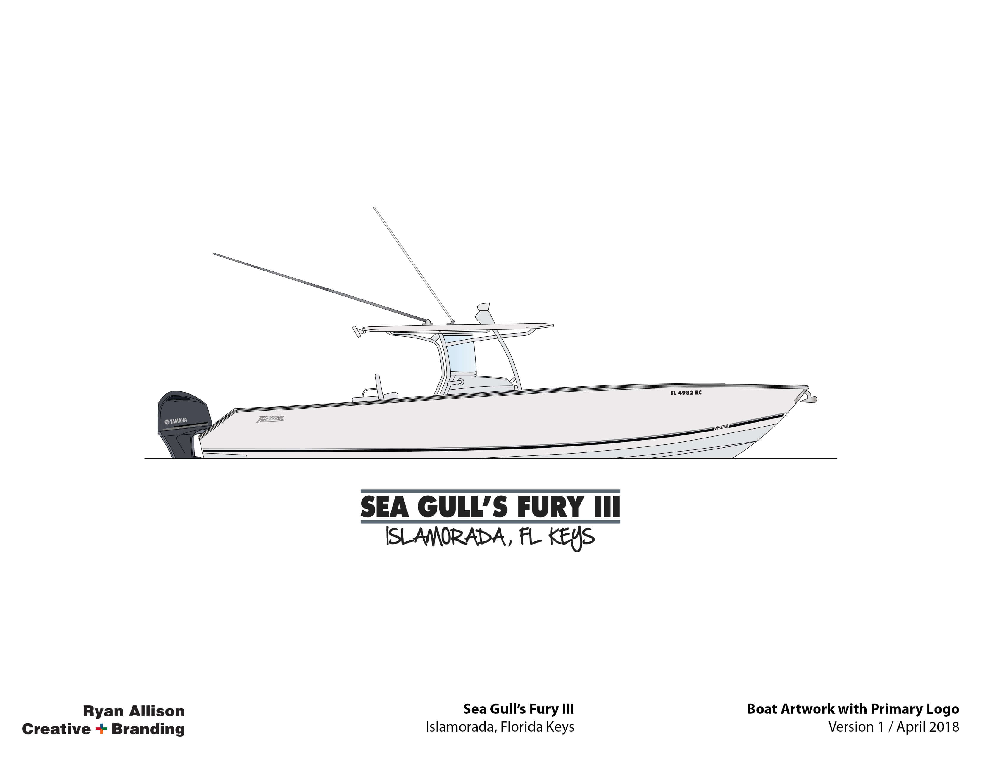 Sea Gull's Fury III Boart Artwork with Primary Logo - Logo - Ryan Allison Creative + Branding