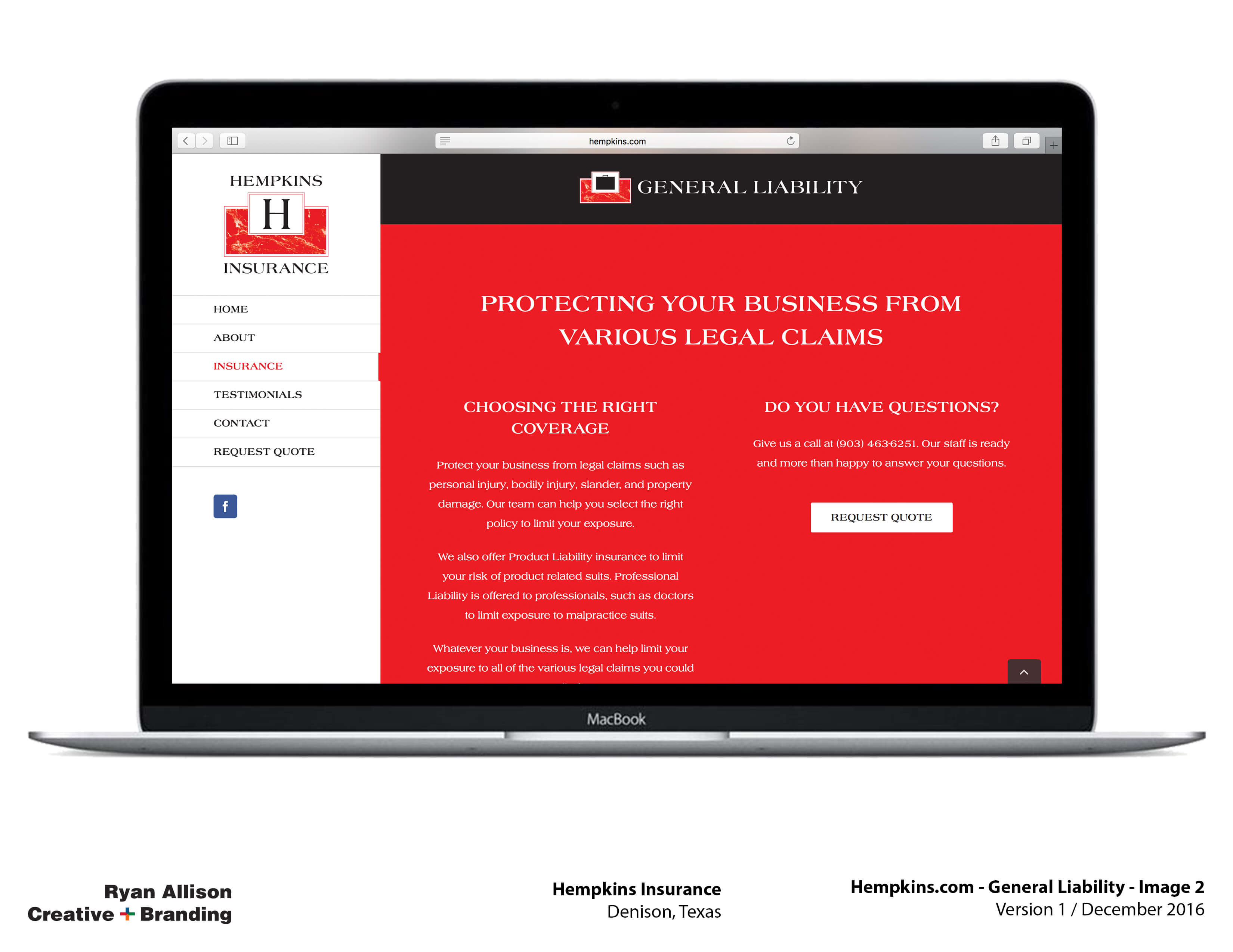 Hempkins Insurance Website General Liability 2 - Project - Ryan Allison Creative + Branding