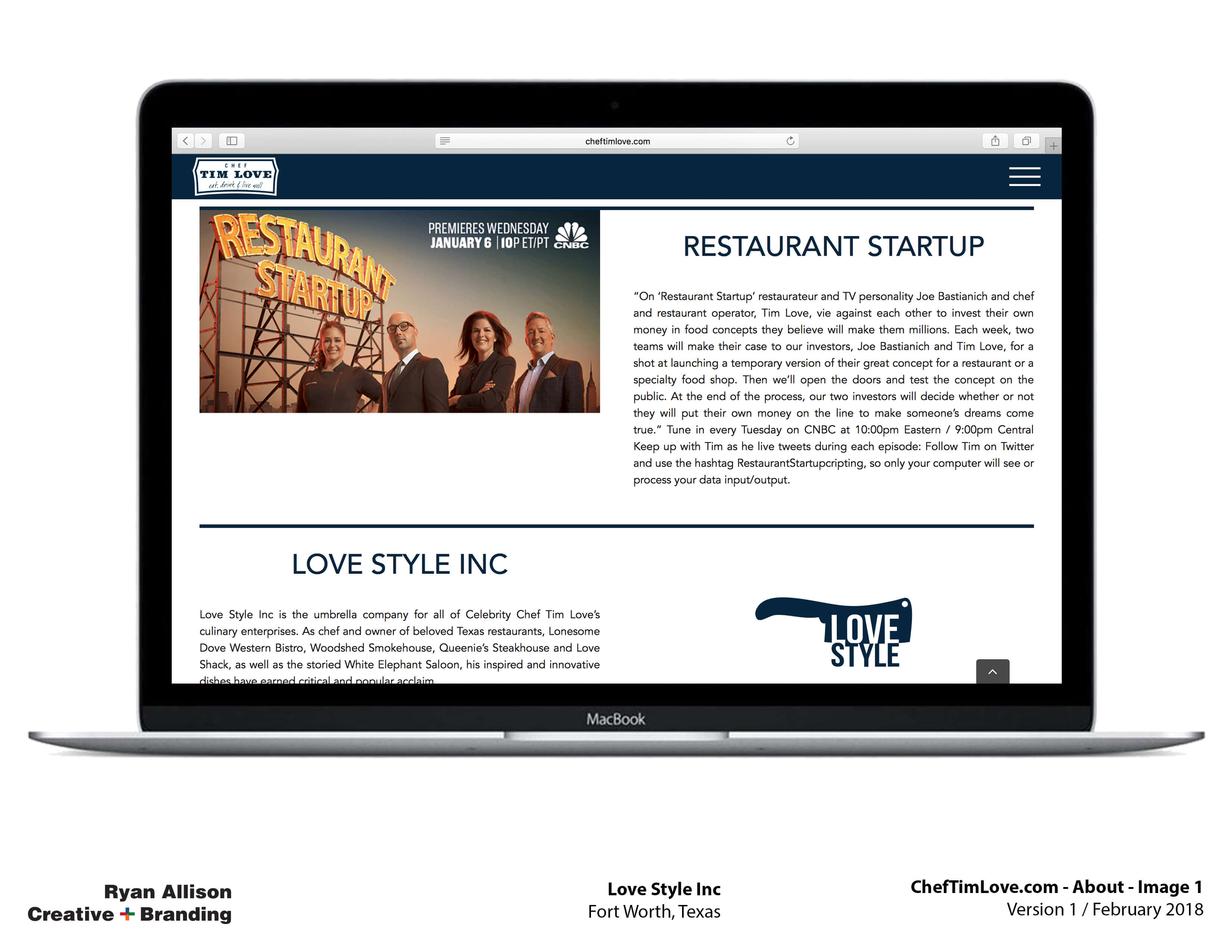 Love Style Inc Chef Tim Love Website About 1 - Project - Ryan Allison Creative + Branding