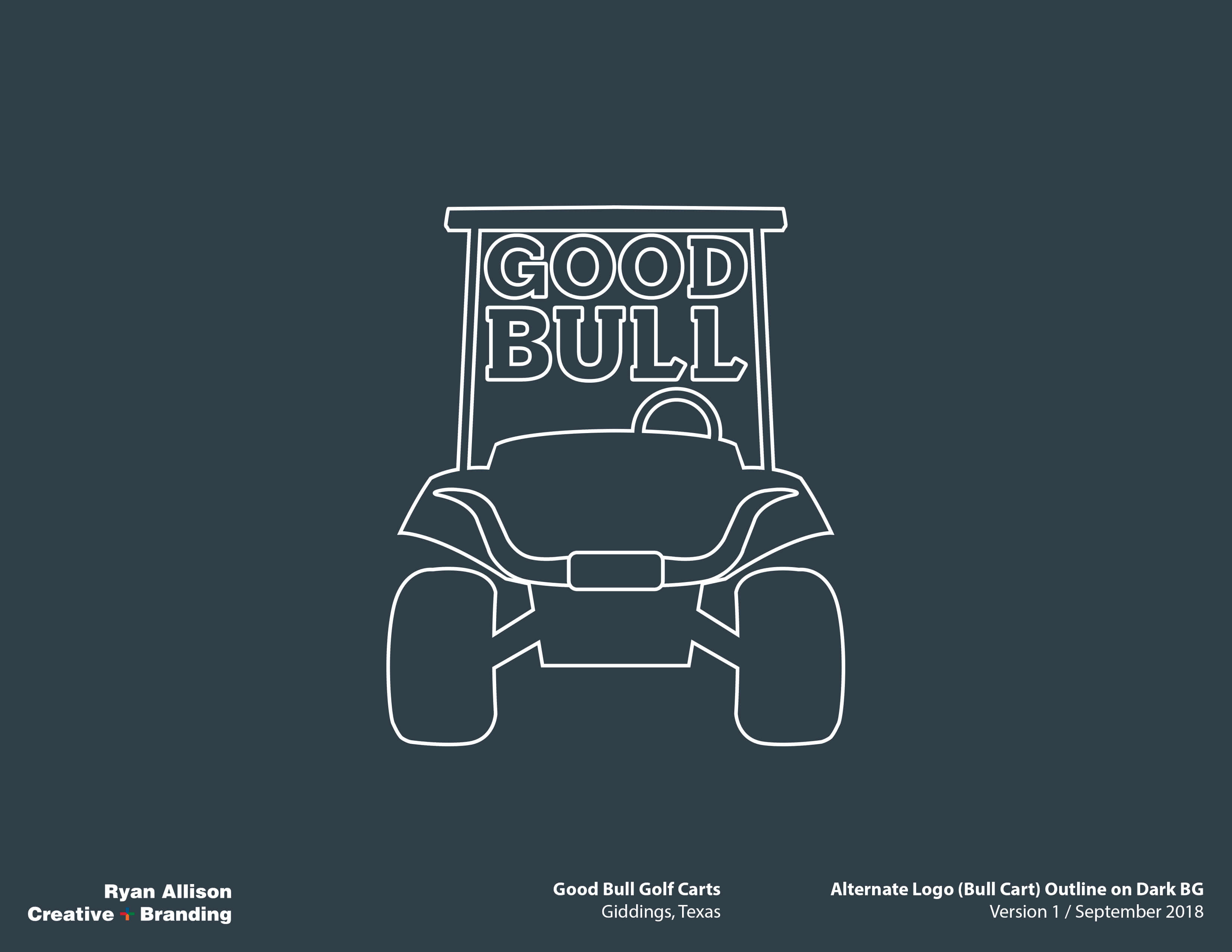 Good Bull Golf Carts Alternate Logo (Bull Cart) Outline on Dark BG - Logo - Ryan Allison Creative + Branding