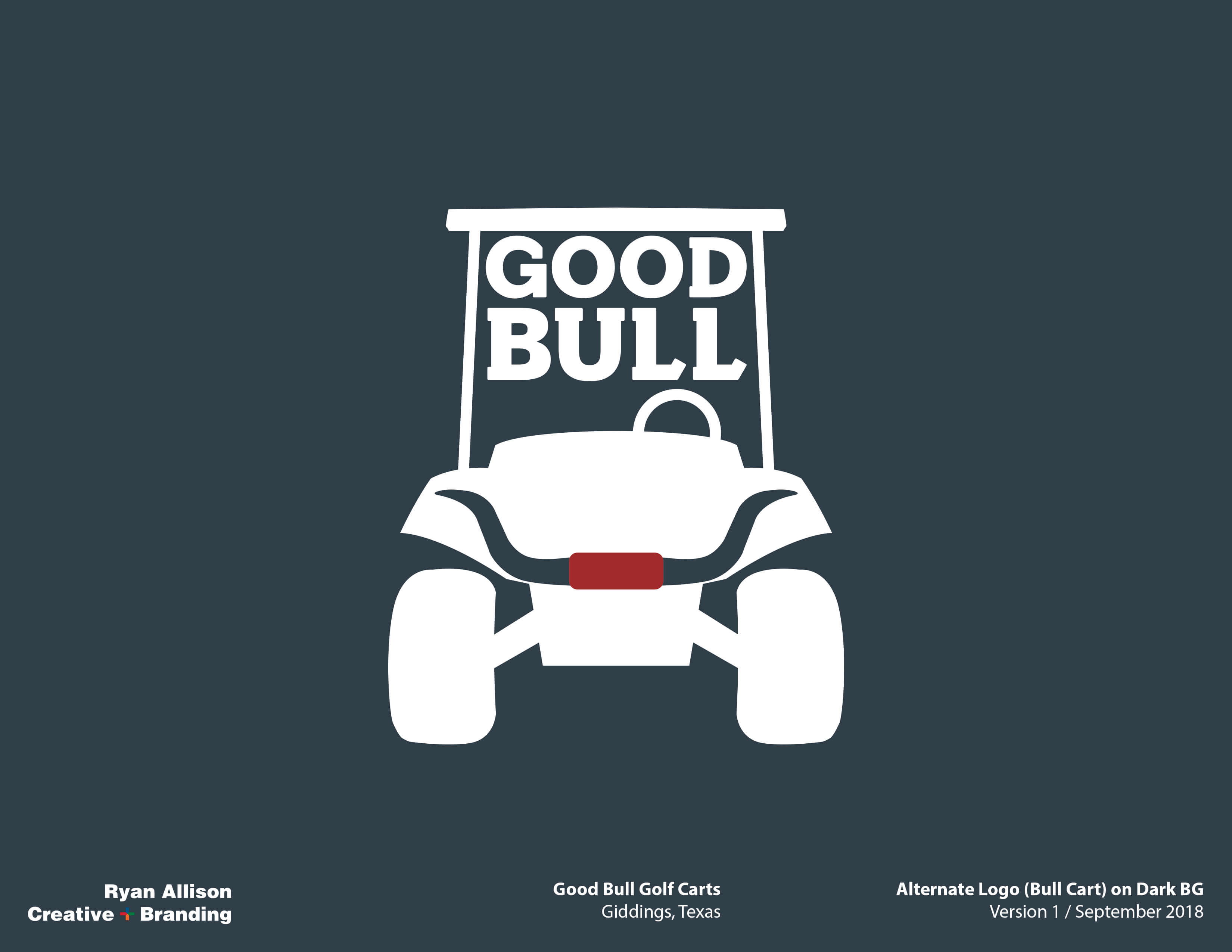 Good Bull Golf Carts Alternate Logo (Bull Cart) on Dark BG - Logo - Ryan Allison Creative + Branding