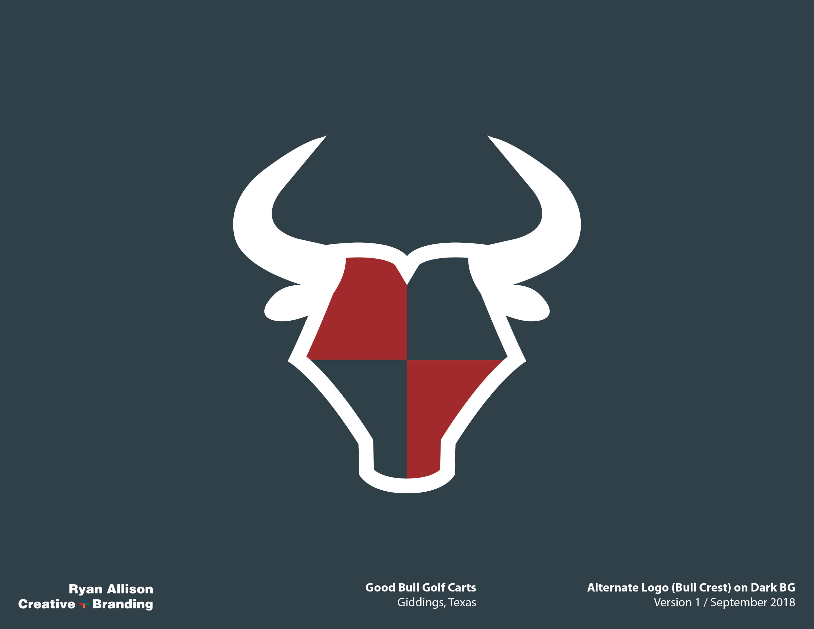 Good Bull Golf Carts Alternate Logo (Bull Crest) on Dark BG - Logo - Ryan Allison Creative + Branding