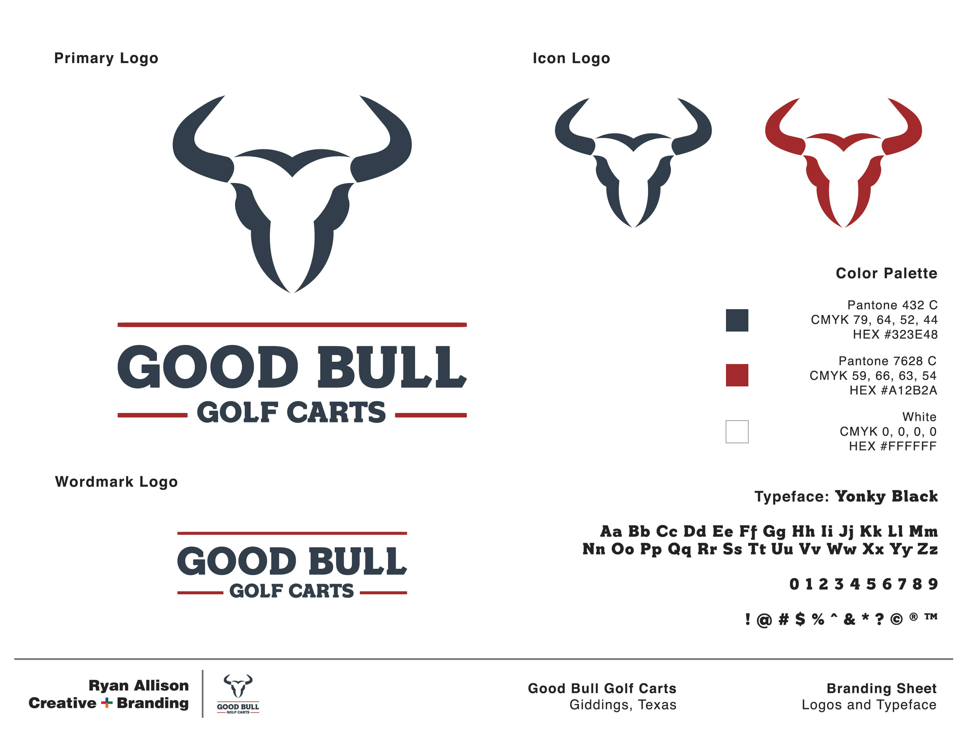 Good Bull Golf Carts - Branding Sheet Page 1 - Ryan Allison Creative + Branding